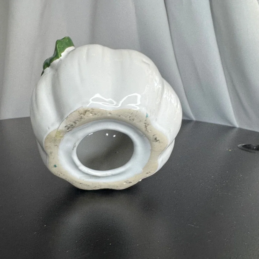 Ceramic White Pumpkin Candle Holder Unique Decor Accent Piece‎ Farmhouse Style